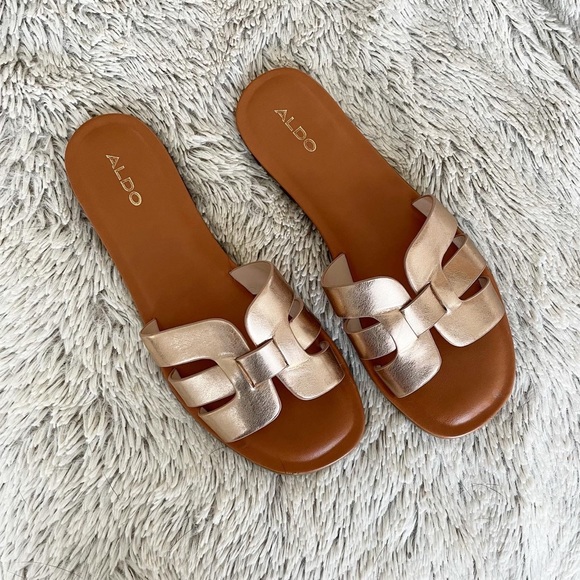 Aldo Rose Gold Slide Sandals - Picture 1 of 4